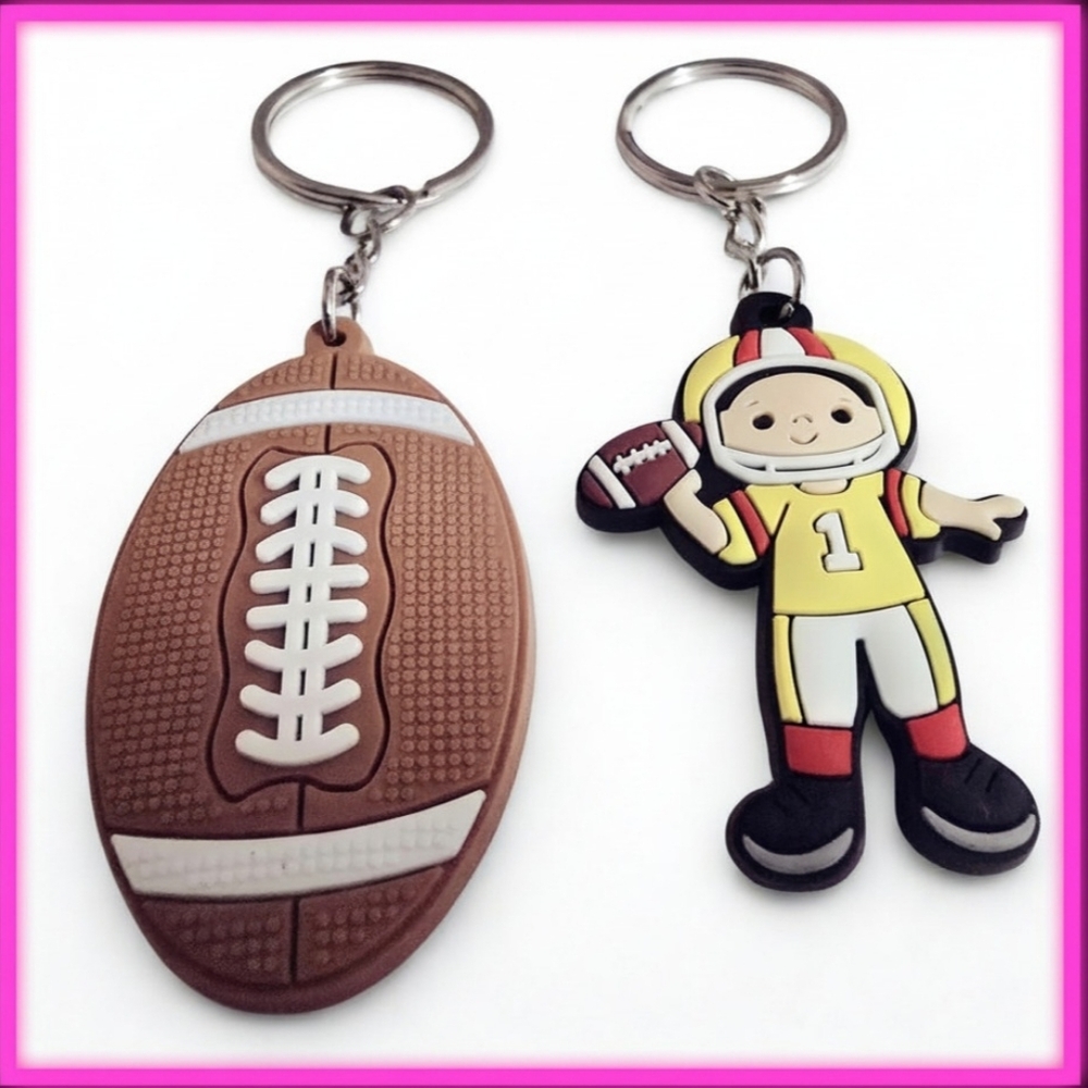 Football & Quarterback Keychain Set‎ - Brown, Yellow, Red, Black, White